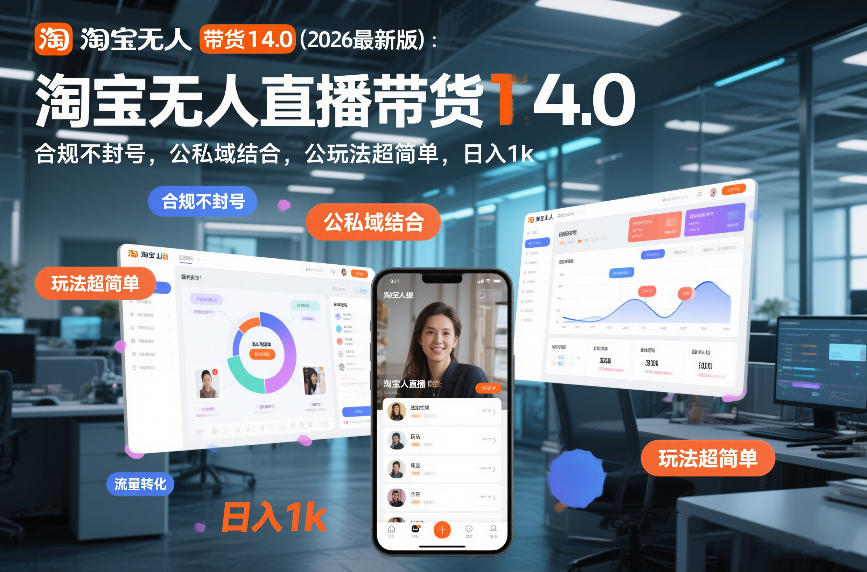 淘宝无人直播带货14.0(2026最新版)：合规不封号，公私域结合，玩法超简单，日入1k+【揭秘】-知创网