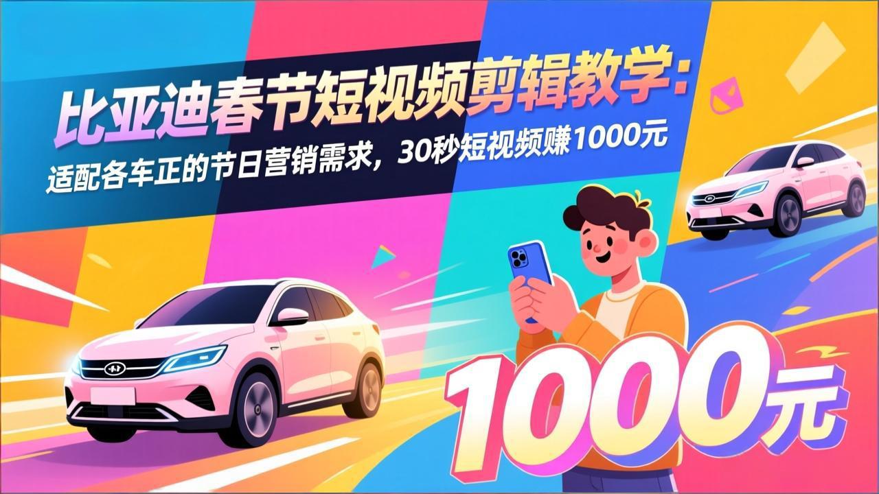 比亚迪春节短视频剪辑教学：适配各车企的节日营销需求，30秒短视频赚1000元-知创网