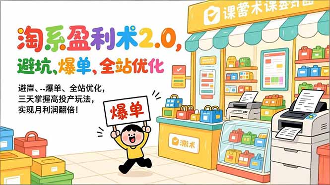 淘系盈利术2.0，避坑、爆单、全站优化，三天掌握高投产玩法，实现月利润翻倍！-知创网