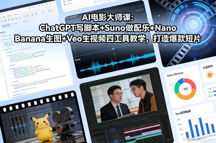 AI电影大师课：ChatGPT写脚本+Suno做配乐+Nano Banana生图+Veo生视频，打造爆款短片-知创网