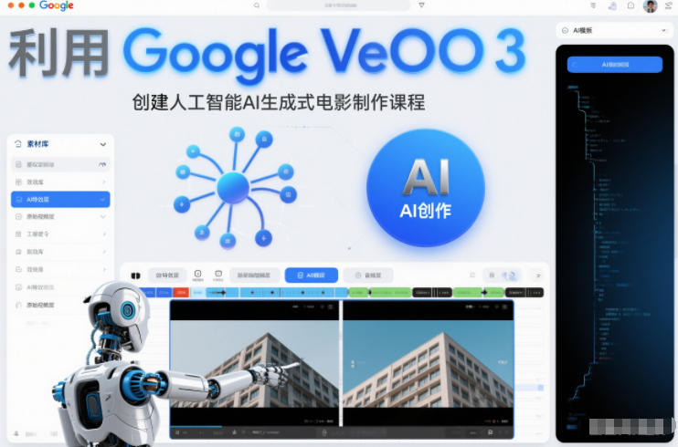 利l用Google Veo 3创建人工智能AI生成式电影制作课程，使用人工智能的力量创建令人惊叹的视频-知创网