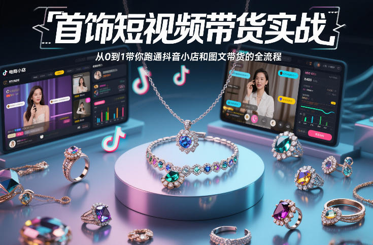 首饰短视频带货实战,从0到1带你跑通抖音小店和图文带货的全流程-知创网