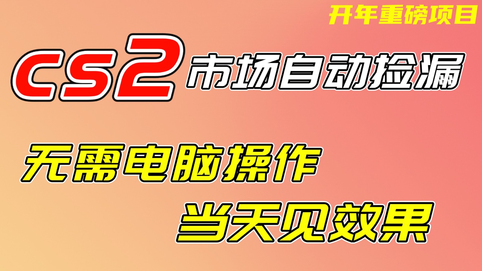 CS2市场挂机项，无需电脑操作，无需进入游戏，当天见效果，支持任何形式验证-知创网