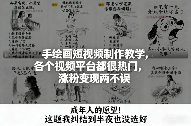 手绘画短视频制作教学，各个视频平台都很热门，涨粉变现两不误-知创网