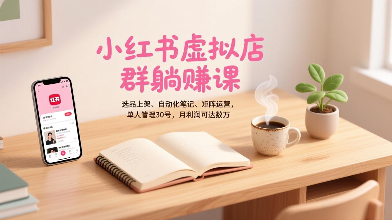 小红书虚拟店群躺赚课，选品上架、自动化笔记、矩阵运营，单人管理30号，月利润可达数万-知创网