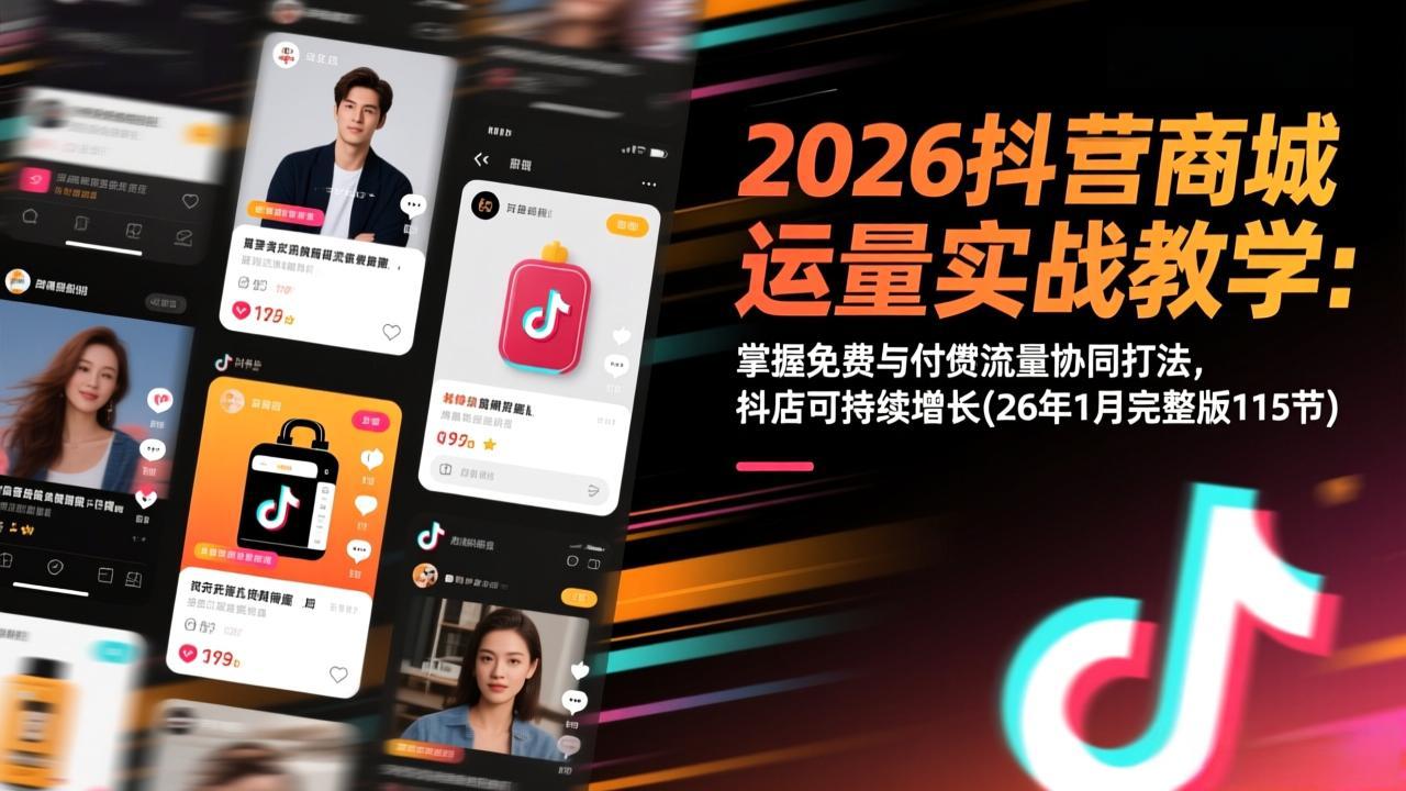 2026抖音商城运营实战教学：掌握免费与付费流量协同打法，抖店可持续增长(26年1月完整版115节-知创网