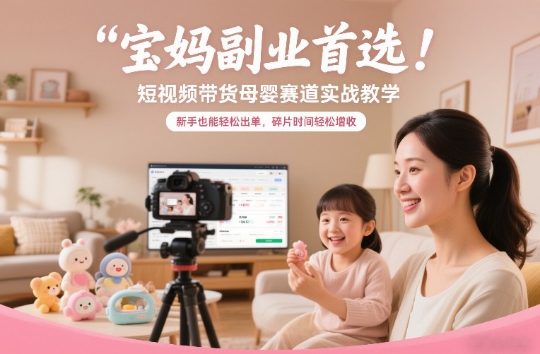 宝妈副业首选！短视频带货母婴赛道实战教学，新手也能轻松出单，碎片时间轻松增收-知创网