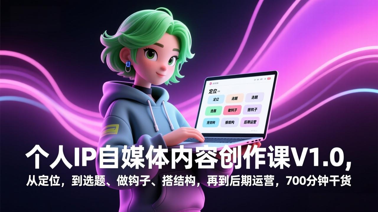 个人IP自媒体内容创作课V1.0，从定位，到选题、做钩子、搭结构，再到后期运营，700分钟干货-知创网