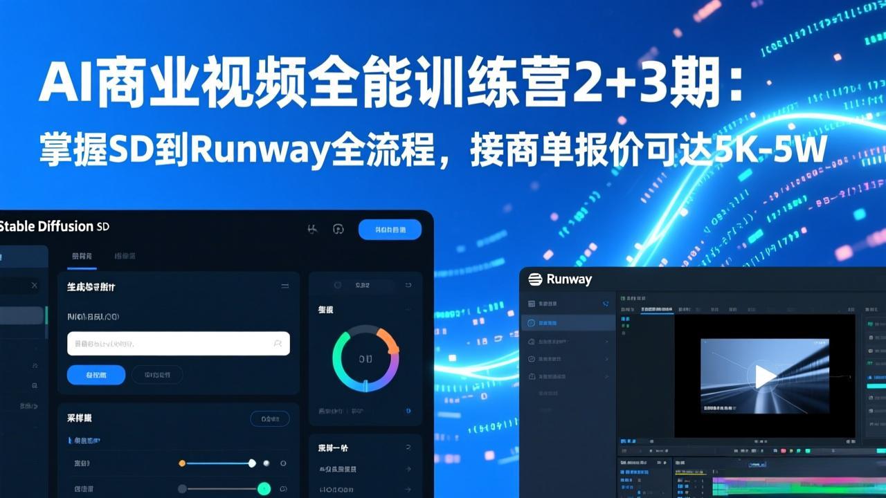 AI商业视频全能训练营2+3期：掌握SD到Runway全流程，接商单报价可达5K-5W-知创网