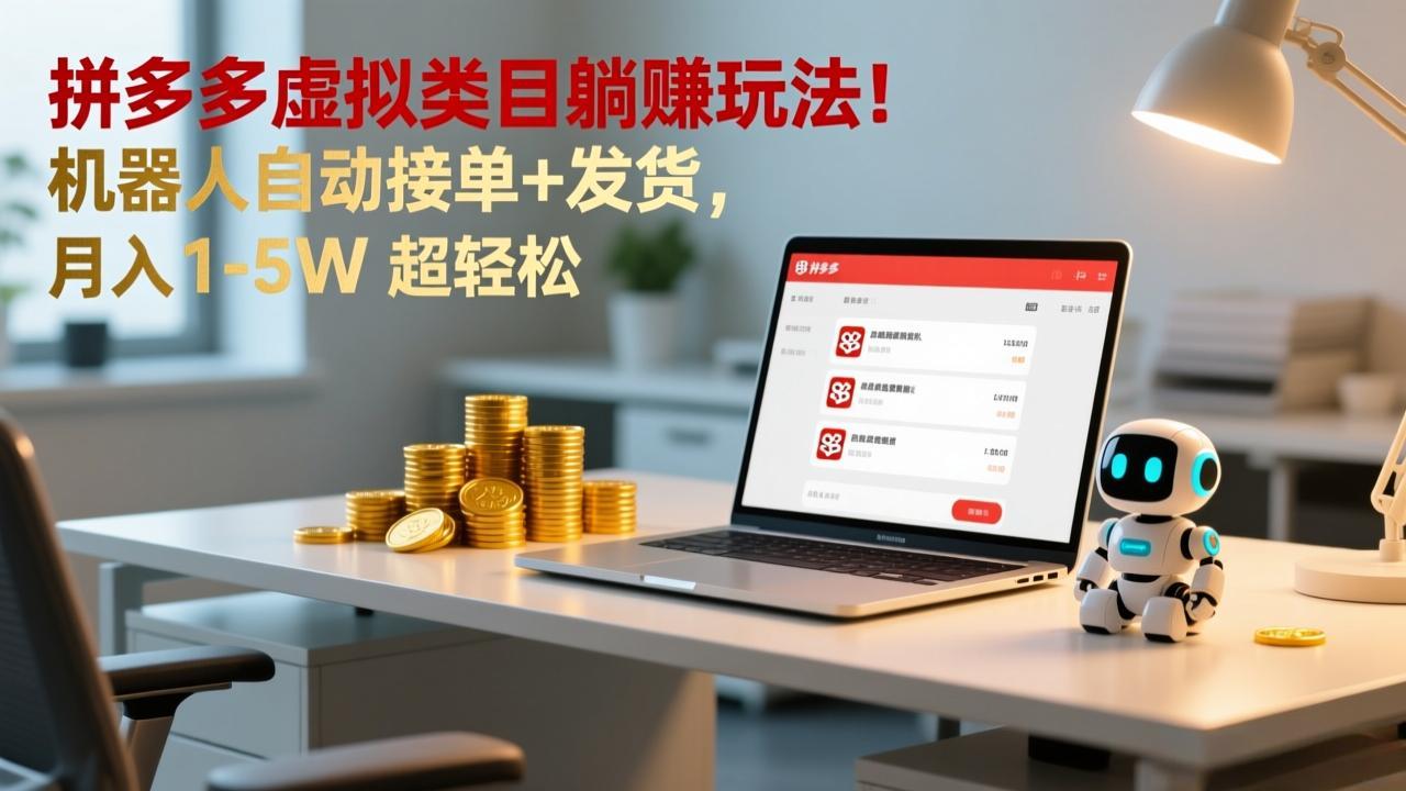 多多虚拟类目躺赚玩法！机器人自动接单+发货，月入 1-5W 超轻松-知创网