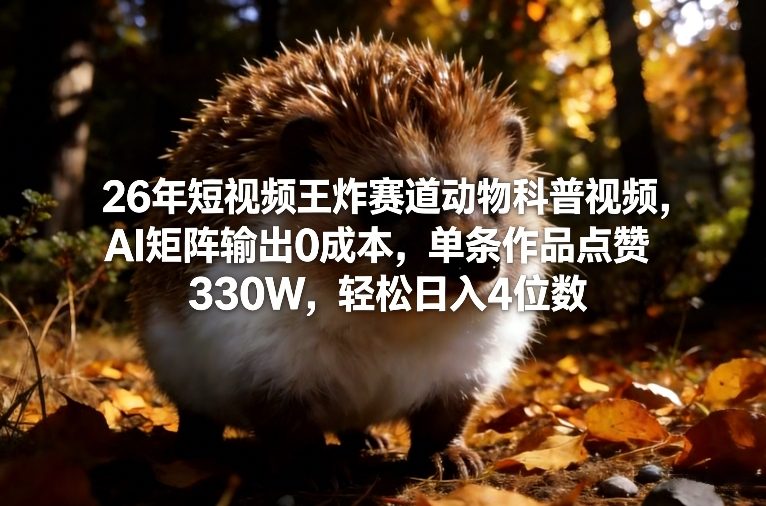 26年短视频王炸赛道动物科普视频,AI矩阵输出0成本,单条作品点赞330W,轻松日入4位数-知创网