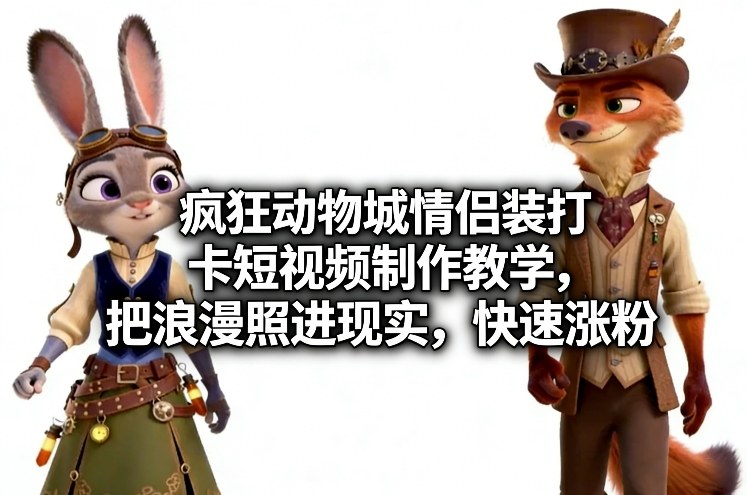 疯狂动物城情侣装打卡短视频制作教学，把浪漫照进现实，快速涨粉-知创网