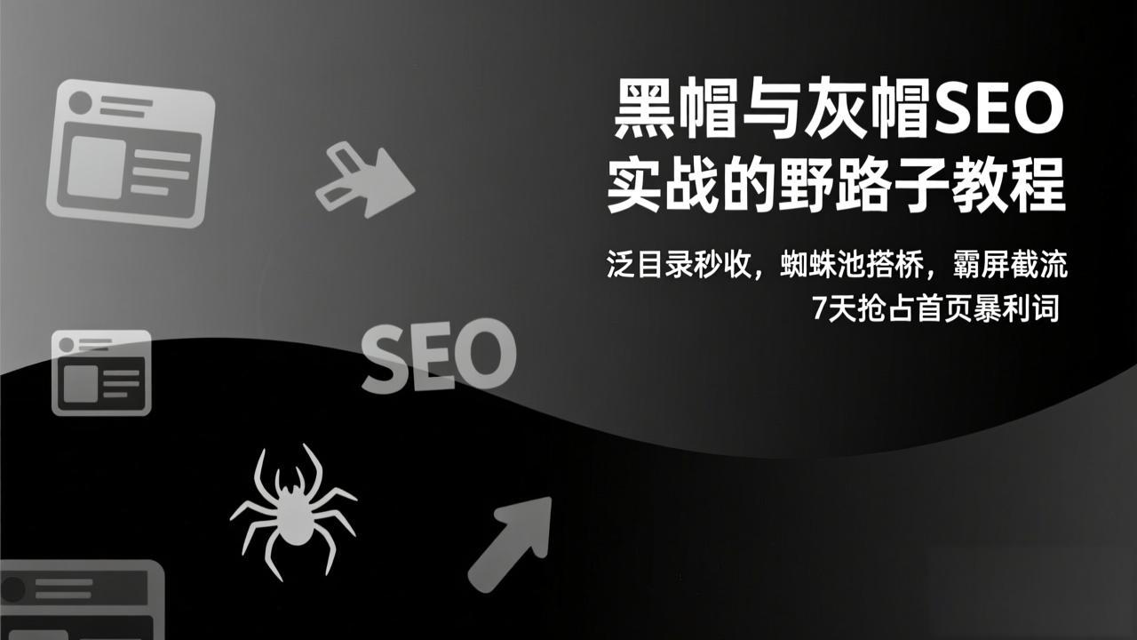 黑帽与灰帽SEO实战的野路子教程：泛目录秒收，蜘蛛池搭桥，霸屏截流，7天抢占首页暴利词-知创网