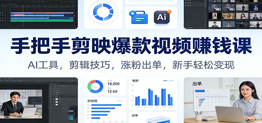 手把手剪映爆款视频赚钱课:AI工具,剪辑技巧,涨粉出单,新手轻松变现-知创网