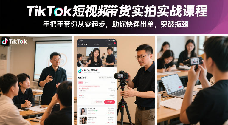 TikTok短视频带货实拍实战课程，手把手带你从零起步，助你快速出单，突破瓶颈-知创网