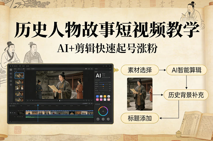 历史人物故事短视频教学，AI+剪辑制作历史人物题材短视频，快速起号涨粉-知创网