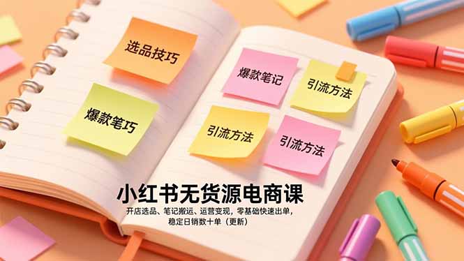 小红书无货源电商课，开店选品、笔记搬运、运营变现，零基础快速出单，稳定日销数十单(更新-知创网