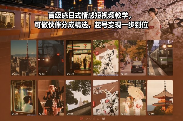 高级感日式情感短视频教学，可做伙伴分成精选，起号变现一步到位-知创网